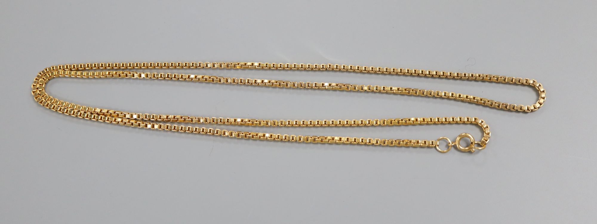 A yellow metal belcher link chain, 76cm, 19 grams.